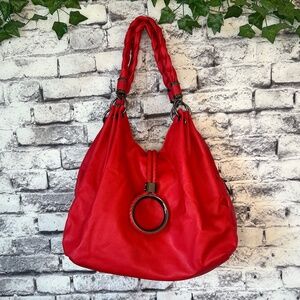 Imoshion Red Faux Leather Bag with Carbon Metal
